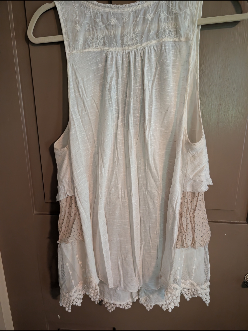 Free People Ivory & Beige Layered Ruffle Button-Front Tank - Size L - Picture 3 of 5